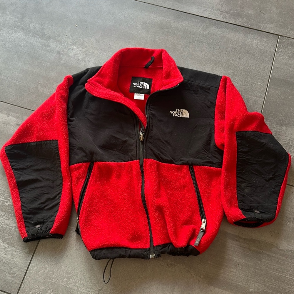 The North Face Kid's Red and Black fleece zip Jacket